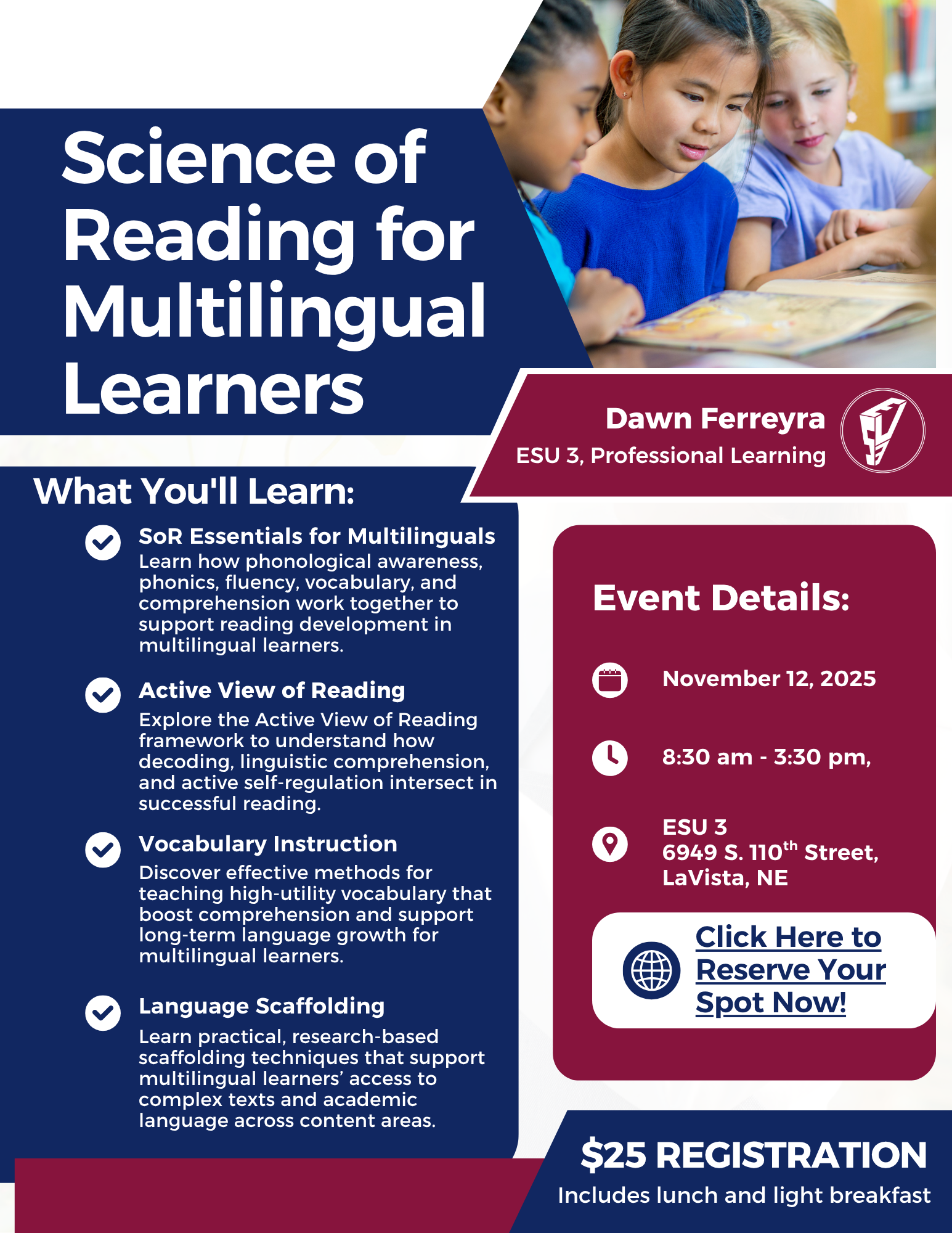 Click here to register for Science of Reading For Multilingual Learners, 11-12-25, #24568